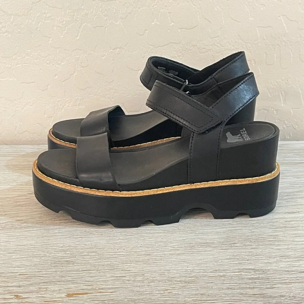 NEW Sorel Joanie IV Black Platform Wedge Sandals